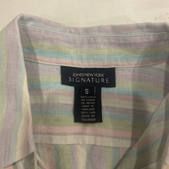 Jones New York Signature linen button down Blouse pastel Rainbow stripe size S - Picture 7 of 7